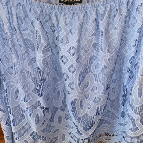 EXPRESS EUC  Light Blue Off the Shoulder Lace Top, Size Extra Small