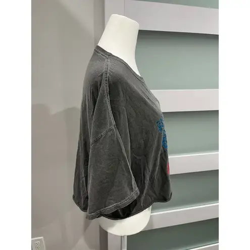 Blondie Rock Band Graphic Crop Top Distressed Grey S M Gray