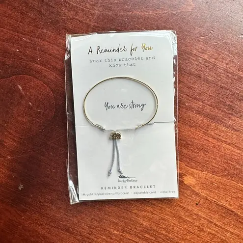 NEW LUCKY FEATHER 14K Gold Dipped Reminder Mantra Bracelet You Are Strong