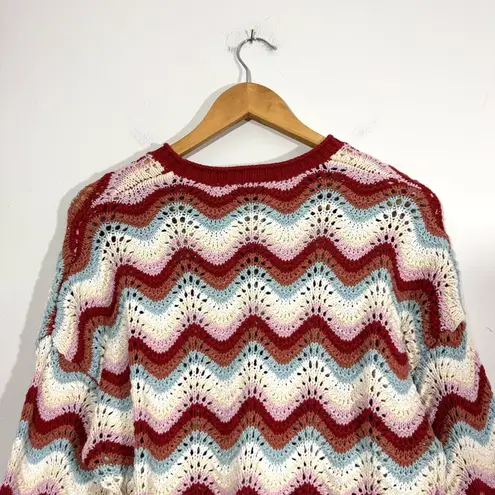 27 Miles Crochet Knit Multicolor Wonder Top Red Size M