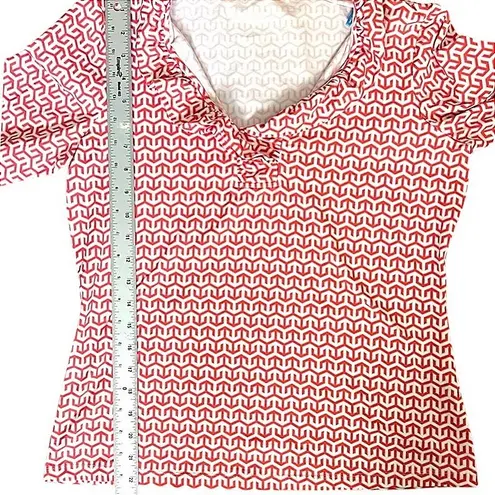 J. McLaughlin Durham Ruffle Top Red/White Geometric Print Small EUC