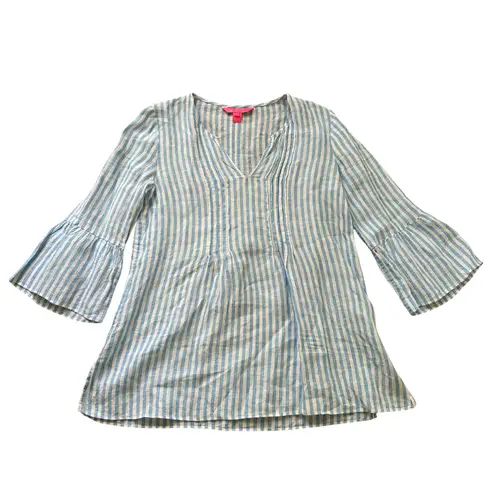 Lilly Pulitzer  light blue & white striped linen tunic top size S