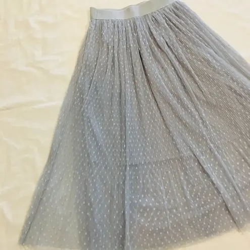 Macy's NWT Grey and White Polka Dot Shee Hem Maxi Skirt With 3 Layers Princess Cut