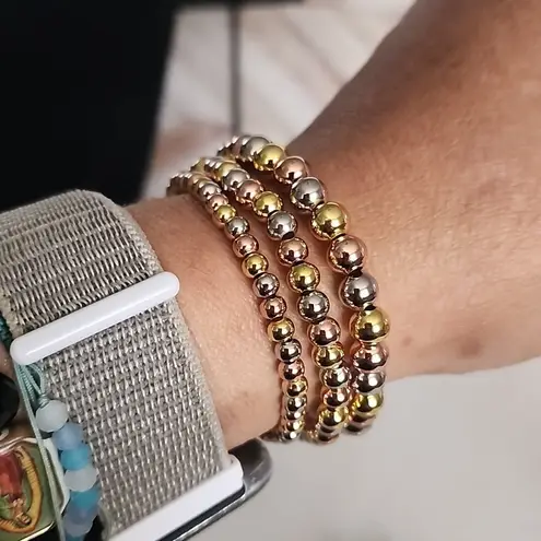 Set of 3 Gold Plated Tricolor Stretch Bracelet Bracelets New