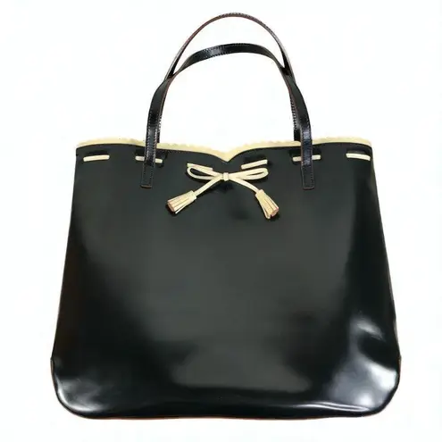 ANYA HINDMARCH Italian Leather Bow Handbag Tote Black Clasic Luxury Designer Y2K
