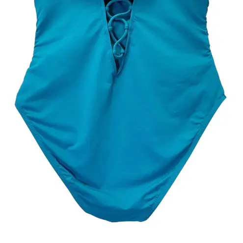 La Blanca Island Goddess Ruffle One Piece Swimsuit Caribbean Teal Blue Size 8