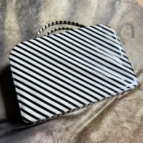American Vintage Black And White Striped Vinyl Travel Suitcase