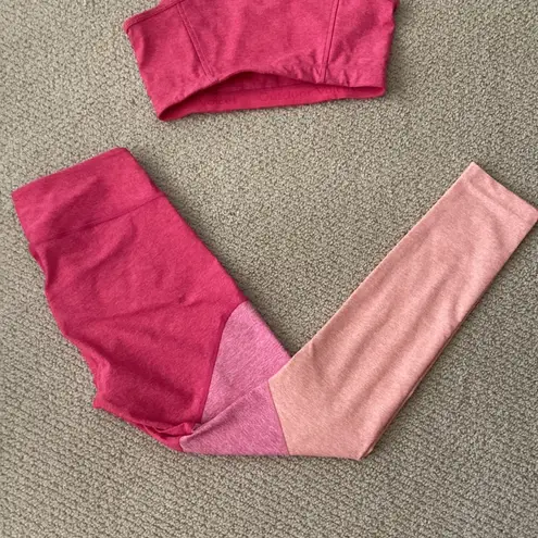 Outdoor Voices  Athena Crop Top Bra Springs Leggings Flamingo Pink Set EUC