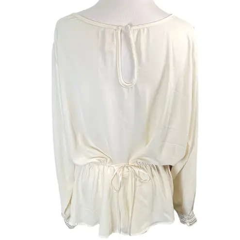 Downeast Basics Ivory Lace Front Blouse Peplum Waist NWT XL