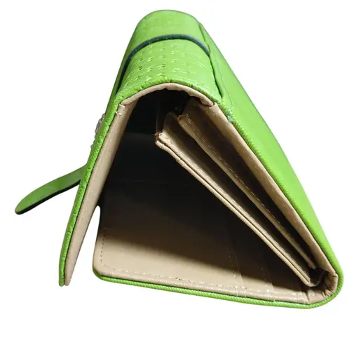 Leather Wallet Lime Green Embossed Faux Snap Closure Decorative Bee Accent