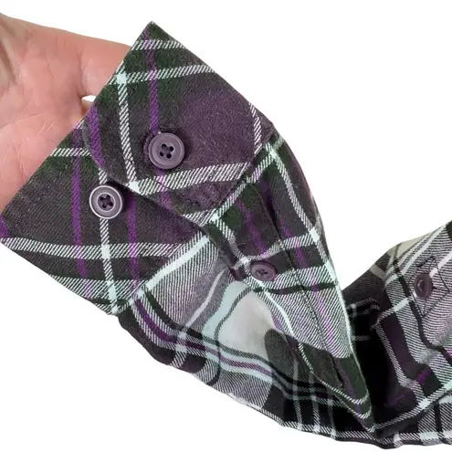 Duluth Trading Purple Black White Plaid Cotton Blend Button Up Flannel Shirt L Size L