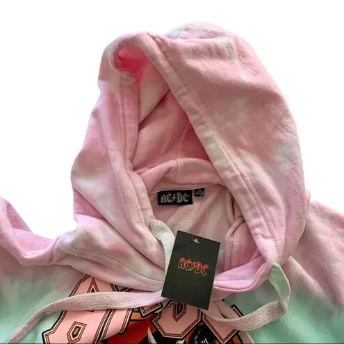 AC/DC Tie Dye Graphic Raw Hemline Cropped Hoodie Sweater Size XL