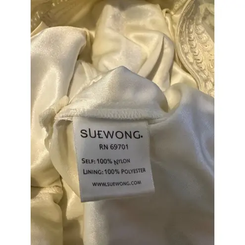 Sue Wong Dress Ivory Embroidered Beaded Leaf Pattern Sleeveless V-Neck 0