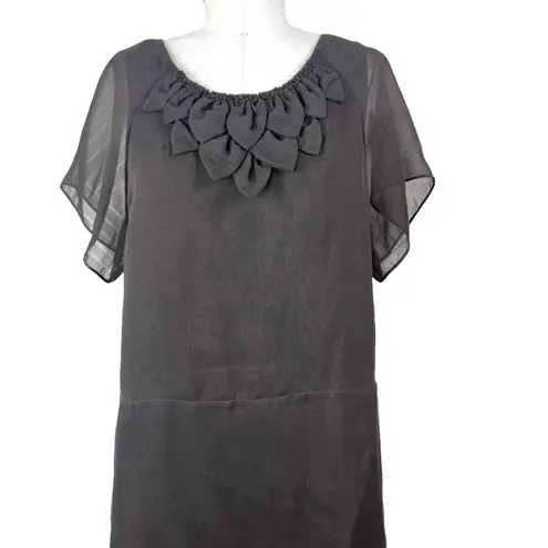 3.1 Phillip Lim Shift Dress Short Sleeve 3D Flower Neckline Brown Size US 10