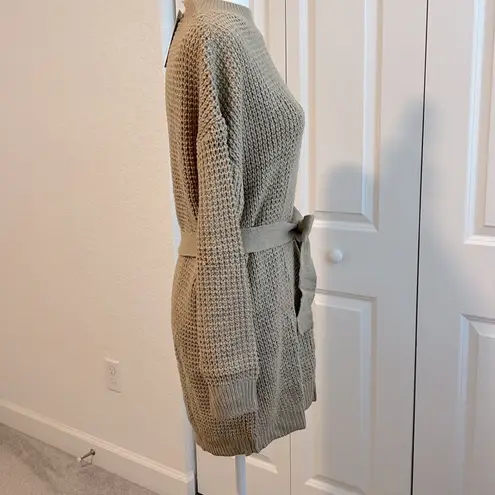 NWT Cozy Waffle Knit Crewneck Sweater Dress with Belt Tan Size Small