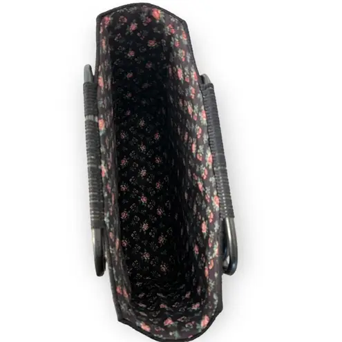 VINTAGE Handmade Needlepoint Rose Tote Bag Black Pink Green Grandma Granny