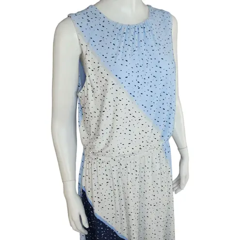 London Times  Womens Sleeveless Jewel Neck Midi Dainty Dress Sz 12 Blue Dots