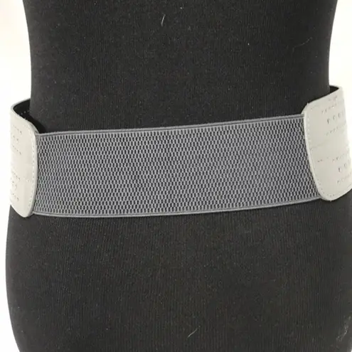 Faux Leather Stretch Double Buckle Belt, Gray, M/L