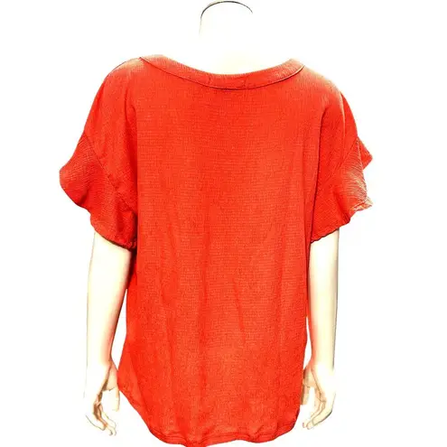 Adrienne Vittadini Coral Red Button Short Sleeve Tie Front Chic Retro Blouse XL