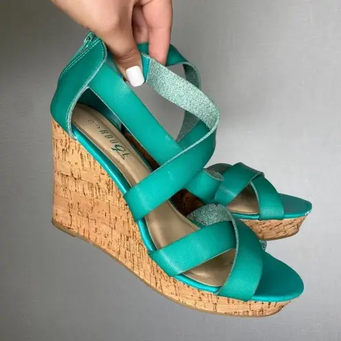 Rouge | Teal Wedge Heels Strappy Womans 10 Blue