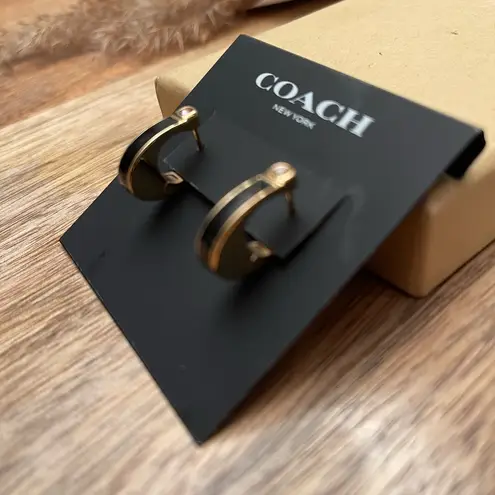 Coach NWT  Black signature horseshoe earrings