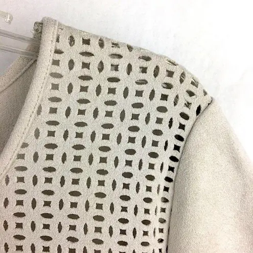 Soft Surroundings Tan Faux Suede Laser Cut Short Sleeve Top M