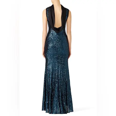 Badgley Mischka Sapphire Sequin Gown Maxi Low Back Dress $770 - Size 6