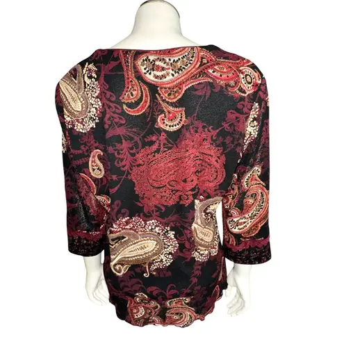Sangria Size 10 Burgundy Paisley Studded V Neck Lined Blouse Vintage Boho Core