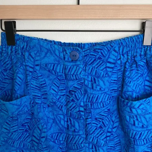 Diane Gilman 100% Linen Button Front Skirt Tropical Print Blue Women's Medium