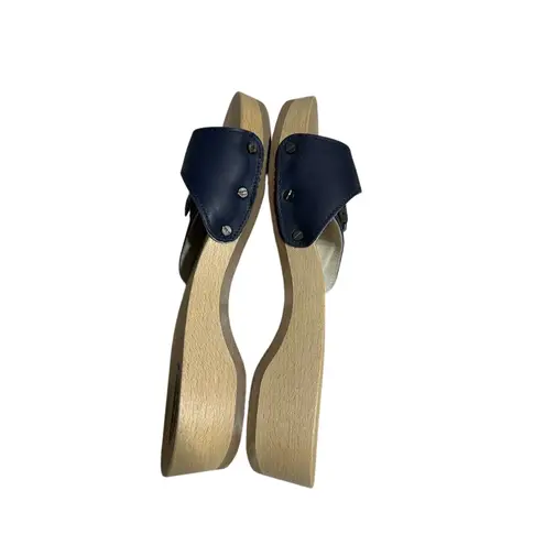 VTG Dr Scholls Sandals Original Wooden Exercise Clog Navy Made in Italy 8 US NEW Blue