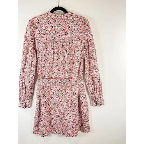 Boden Womens Dress Red Mini Floral Shirtdress Waist Tie Long Sleeve Boho Size 10