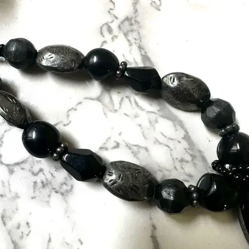 Laura Ashley black double strand beaded pendant necklace