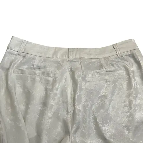 David Lerner Ruched Ankle Metallic White Pants 100% Polyester Women'sā M Party