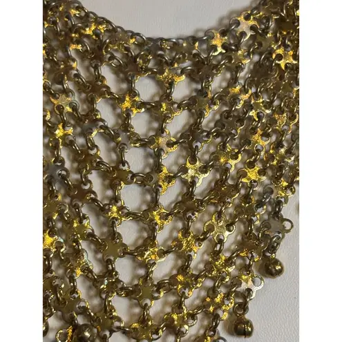 Egyptian style Vintage Gold Tone Bib Necklace With Intricate Chain Link Design &