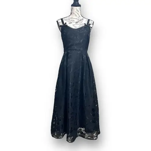 Lulus Flirtatious Crush Black Burnout Floral Pleated Bow Midi Dress Whimsygoth S