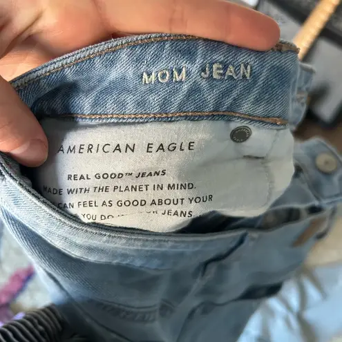 American Eagle Mom Jeans in Light Wash with Distressing