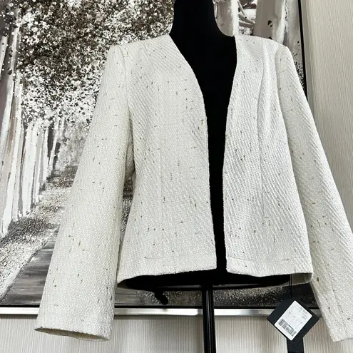 Mina Self Collarless Open Front Fully Lined Elegant Fitted Tweed Blazer NWT