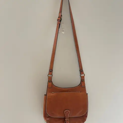 Patricia Nash Leather London Cognac Brown Saddle Bag Crossbody Satchel
