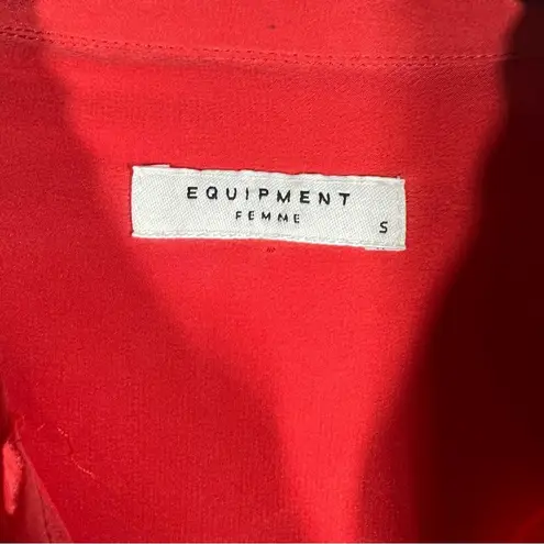 Equipment Red Coral Slim Signature Silk Button Down Top