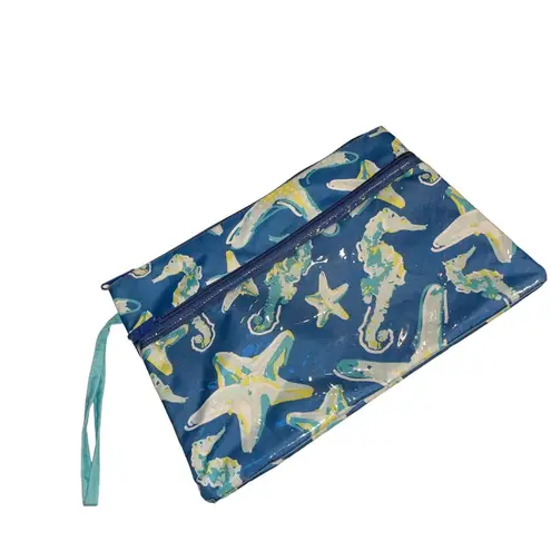Starfish Seahorse Makeup Toiletry Bag Holiday Travel Vacation Zip Pocket Beach Blue