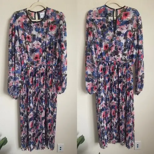 MISA Los Angeles MISA LA Meadow Pleated Juliana Midi Dress Long Sleeve Floral