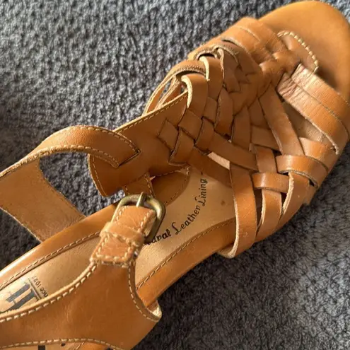 Sofft Cognac Woven Leather Slingback Wedge Sandals Size 6.5M Brown