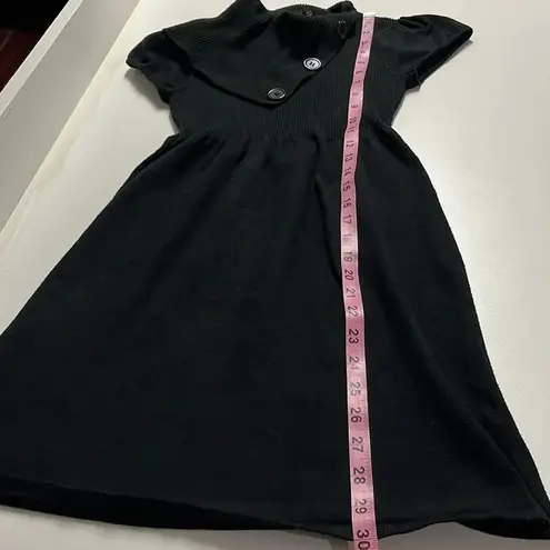 Imperfect black mini sweater dress ribbed top cute buttons stretchy XXS XS