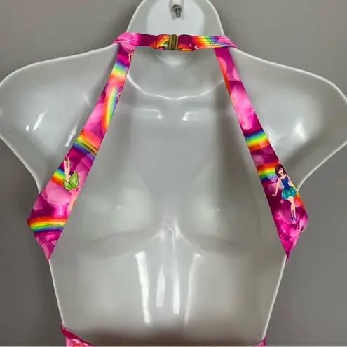 Fairy Romper Rainbow Stretch Festival Rave Pink Women Open Back Psychedelic Vibe Size XS