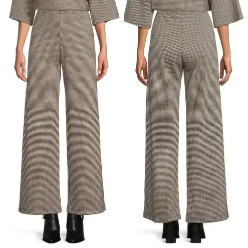 Bryn Walker Palazzo Soft Knit Pull On Pants Houndstooth Wide Leg Nero/Latte XXS