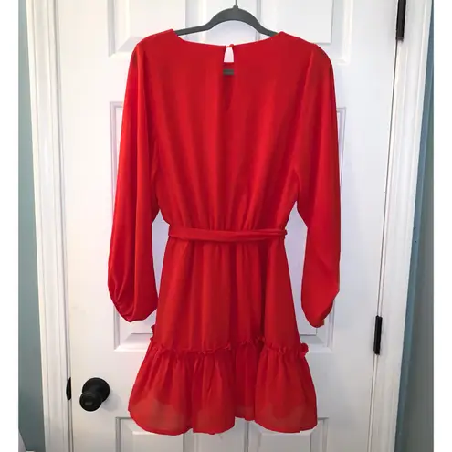 Jealous Tomato  Red Fit N Flare Belted Tiered Mini Dress