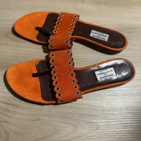 Philosophy di Alberta Ferretti 8 Orange Suede Leather Eyelet Thong Sandals 39