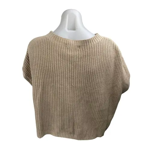 Lillusory Women's Beige Short Drop Sleeve Crew Neck Cropped Sweater Top Size M Size M