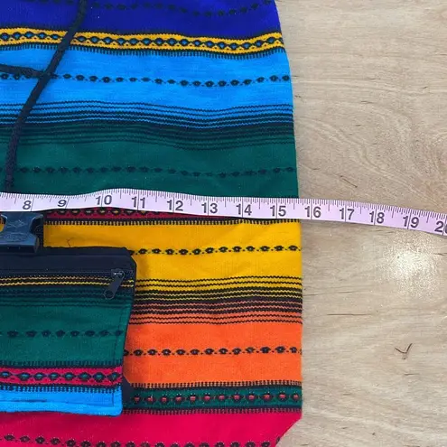 Backpack Unisex Large Rainbow Striped Tribal Print Lightweight Drawstring Boho Blue