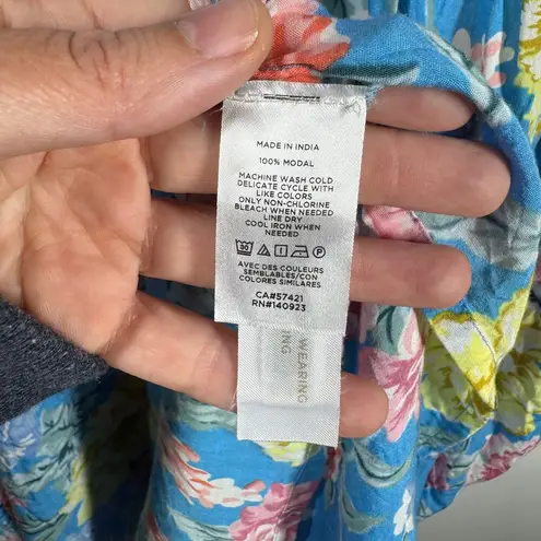 Ann Taylor Loft Kimono Women M/L Blue Floral Cover Up Coastal Boho Festival Size L